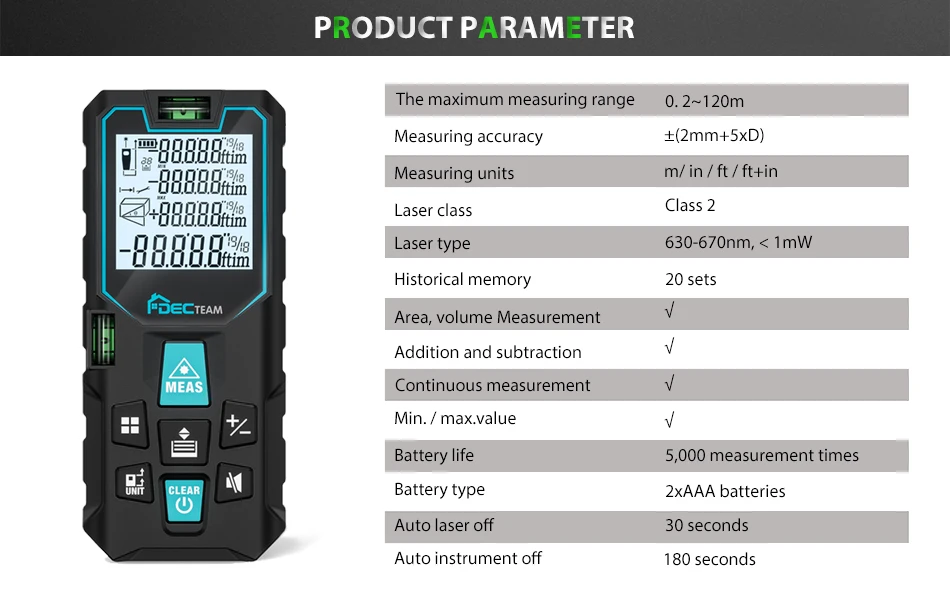 Laser Rangefinder 50M/100M/120M Laser Distance Digital Meter With LCD Screen M/i