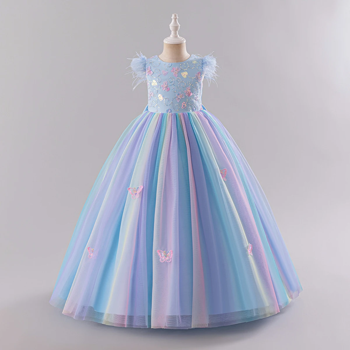 Shiny Toddler Stunning Little Big Girls Feather Sleeves Flower Girl Birthday Party Pageant Formal Holiday Christmas Dress 4