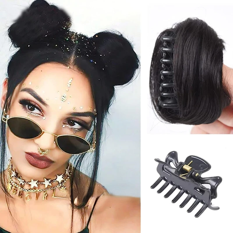 2 pieces of space bun hair extensions wigs messy curly hair donuts synthetic buns women's and girls' accessories