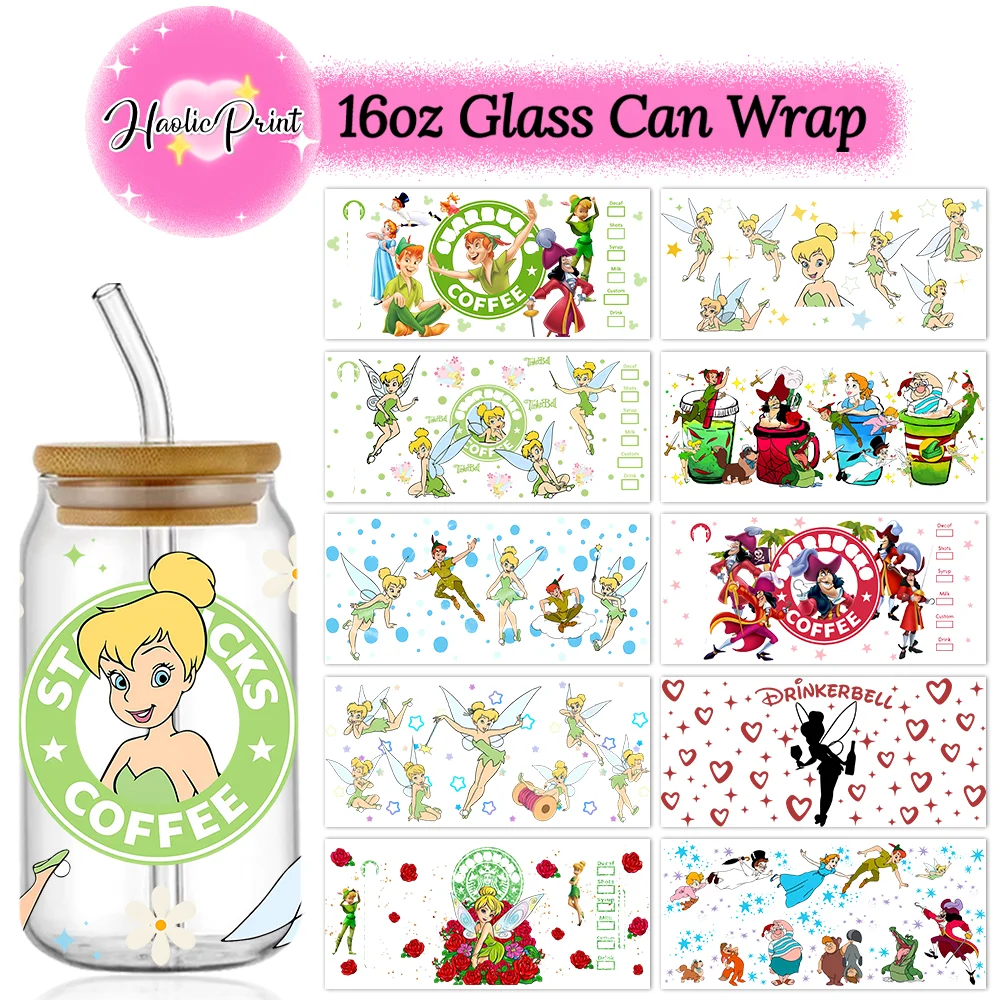 Sticker Cups Cup Wraps UV DTF Wrap Transfer TinkerBell UV DTF 16oz Libbey Cup Wrap Glass Plastic Can Wrap Adhesive Sticker Little Fairy Movie Ready to Ship Cup Not Included