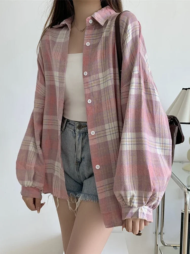 Women's Vintage Plaid Long Sleeve Shirt 4