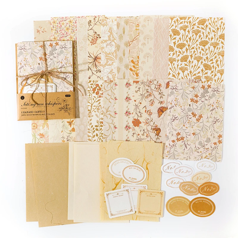 Floral Handmade Vintage Decorative Collage & Craft Paper Set - 40 Pcs