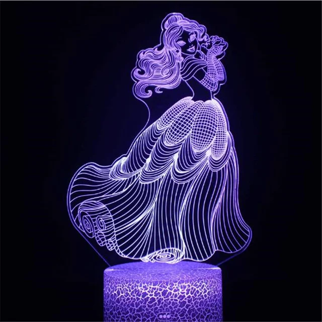 Disney Cartoon 3D Night Light Frozen Princess Acrylic LED Illusion Lamp For Children Bedroom Decortion Touch Table Lamp Kid Gift 6