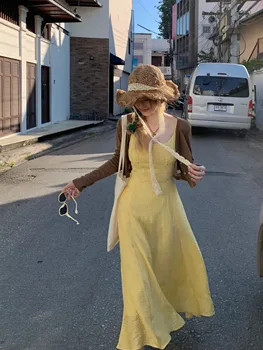 plus Size Yellow Strapl Dr Women's Spring New Sle Waist Cinching Long Gown Two-Piece Set Comfortable Faionable Mate...