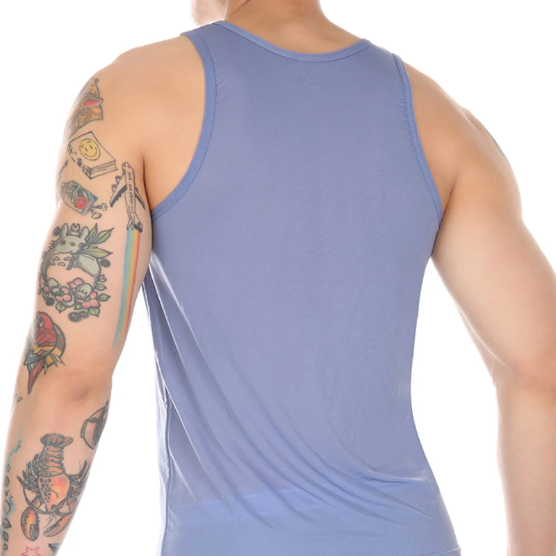 Summer Men's Vest Top Breathable Ice Silk Tank Top Solid Color Sleeveless Tee Shirt Men Elastic Undershirt Fitness Clothes men underwear ice silk tank top