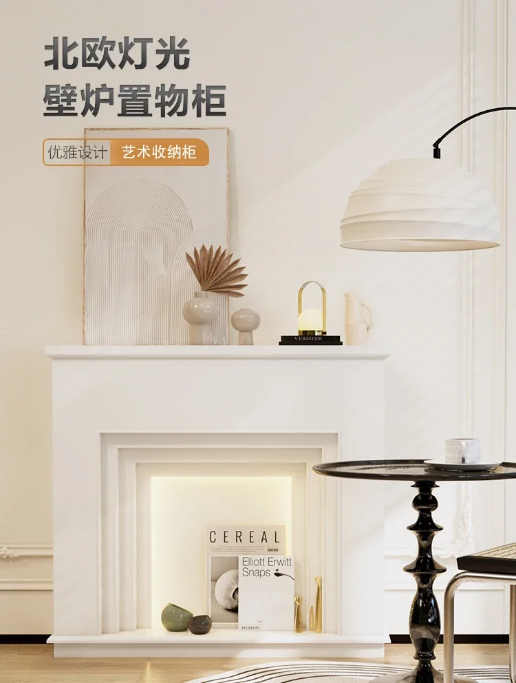 French art with lights, simple Internet celebrity fireplace wall side cabinet, entrance cabinet ins wind wall side decorative