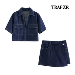 TRAF ZR Demin 2 Piece Short Sets Women Vacation Outfits Summer 2024 Y2k Vintage Women's Spring Suits Loungwear Set Tracksuit