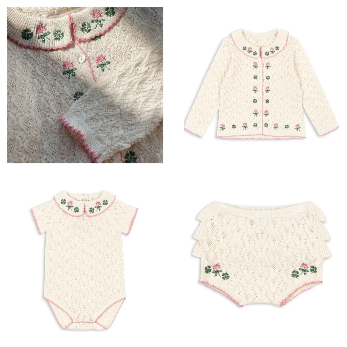 2026 새로운 봄 여름 아동 니트웨어 여아 가디건 스웨터  남아 여아 꽃무늬 롬퍼 및 반바지 의류