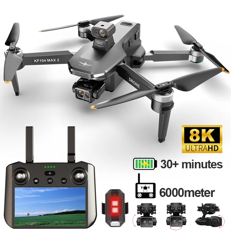 KF104 Promax GPS Drone with Camera 3-axis PTZ Anti-shake 8K Dual Camera Professional Aerial Vehicle 5G FPV 8000mA Battery Dron