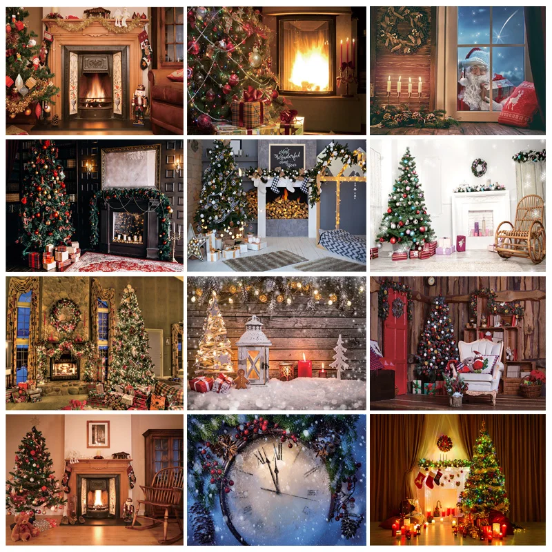 

Christmas Photography Backgrounds Fireplace Christmas Tree Gift Baby Newborn Portrait Photo Backdrop Photocall 210318XLT-03