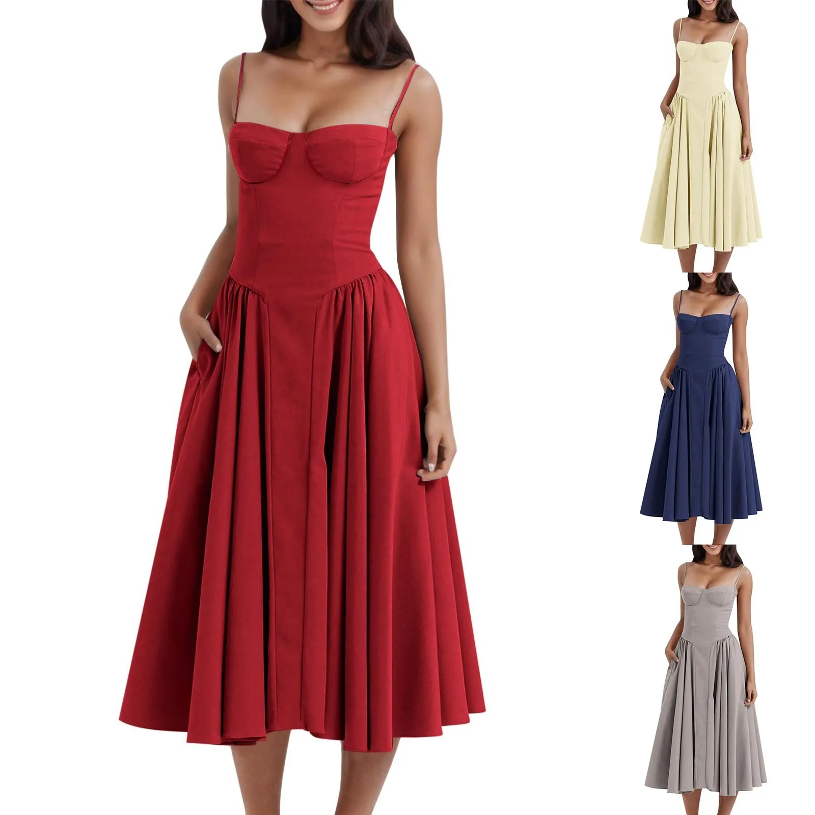 

Sexy Evening Party Dress Women 2023 Summer Elegant Vintage Pleated Dresses Spaghetti Strap Backless Holiday Robe Femme