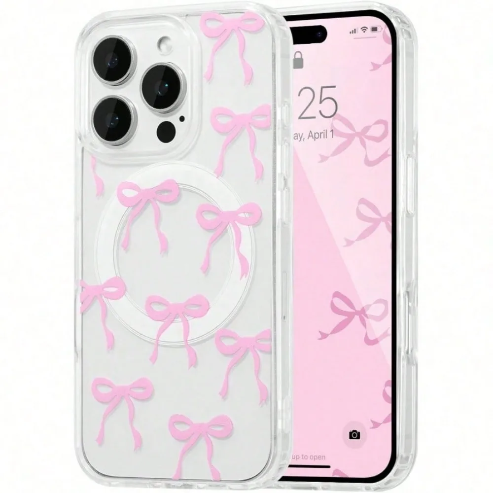 Clear Magnetic Heart Bow Case for iPhone