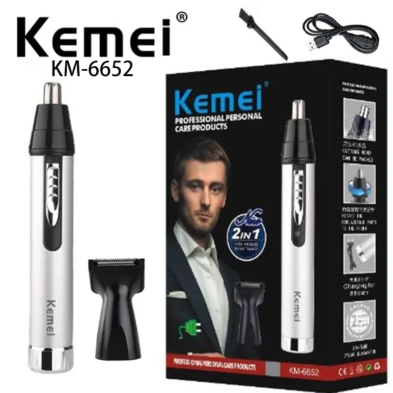 KM-6652 electric nose hair trimmer sideburns multifunctional 2-in-1 rechargeable nose hair trimmer  beard trimmer