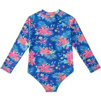 2024 Summer European And American Style Girls One-piece Swimsuit 4-12Years Kids Long Sleeves Broken Flowers Print Bathing Suit 3