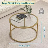 Glass Coffee Table,Round Gold Coffee Table for Small Space,27" Modern Center Table,Glass Top Clear Coffee Table 2