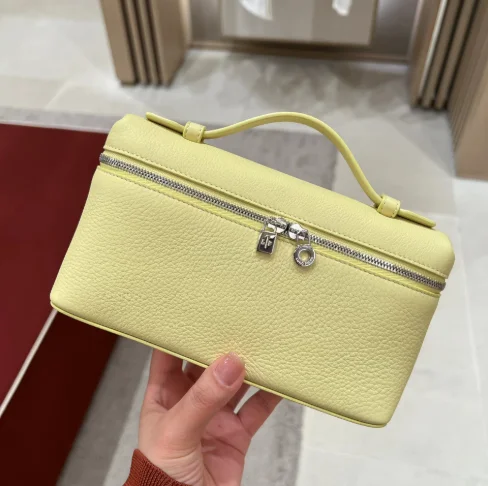 LP19 Women Handbag Shoulder Bag Genuine Leather Lunch Box Bag Gigi's Same Style Fashionable Lychee Pattern Cowhide Handbag Simple Shoulder Bag For Women