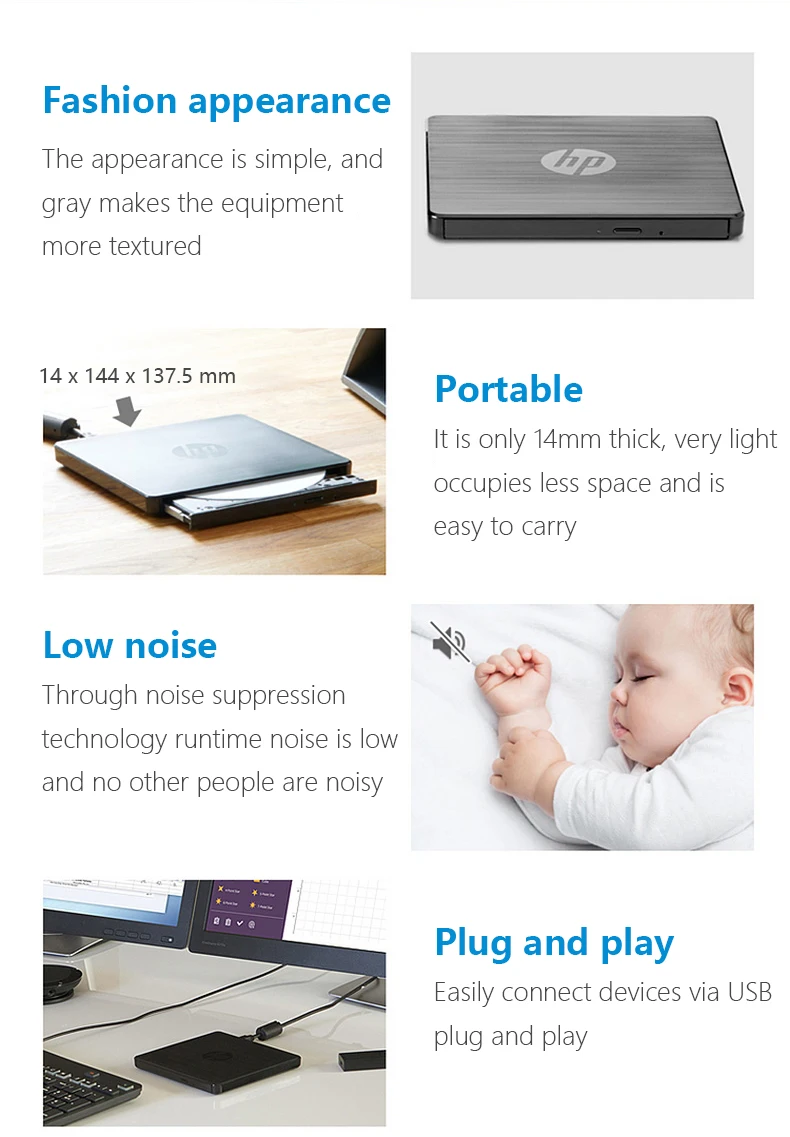 HP F6V97AA External USB Portable Recorder Optical Drive DVD RW