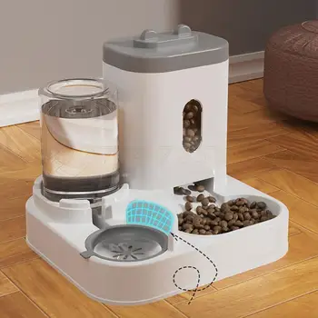 2 In 1 Automatic Feeder Water Troughs Cat Food Dispenser Set w/ Water Fountain Large Food Storage Container for Pet Dogs Kittens 1