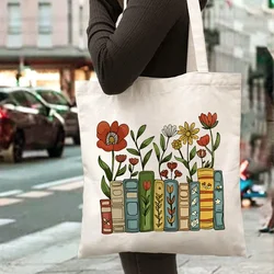 Stylish Bookshelf Print Tote Bag - Large Capacity, Versatile & Fashionable Handbag (WHITE)