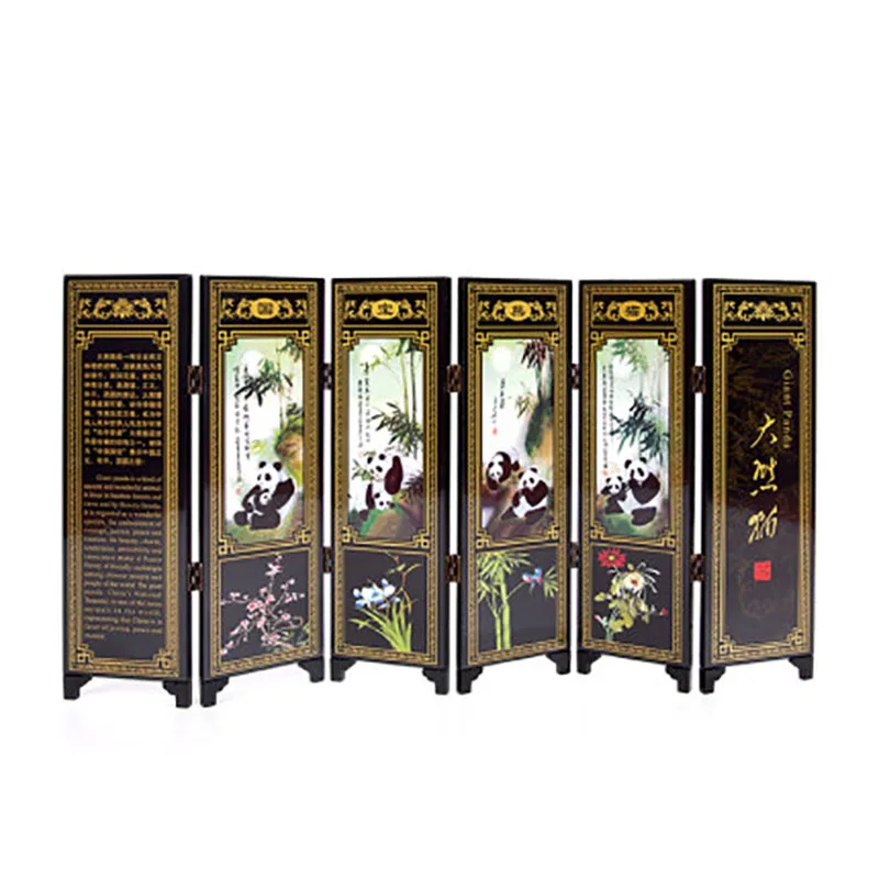 Chinese Style Mini Folding Screens, Panda Decoration, Ornaments, Mini Table Room Glass Partition, Home Decoration