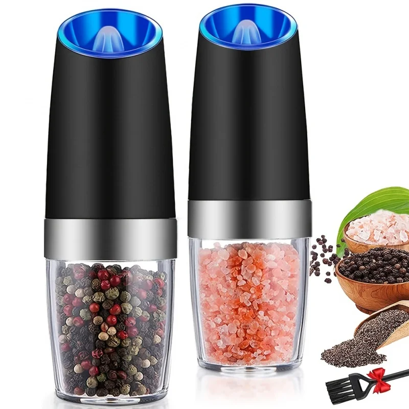 1-2PCS Electric Gravity Salt Pepper Grinder Mill Set Adjustable  Stainless/Black