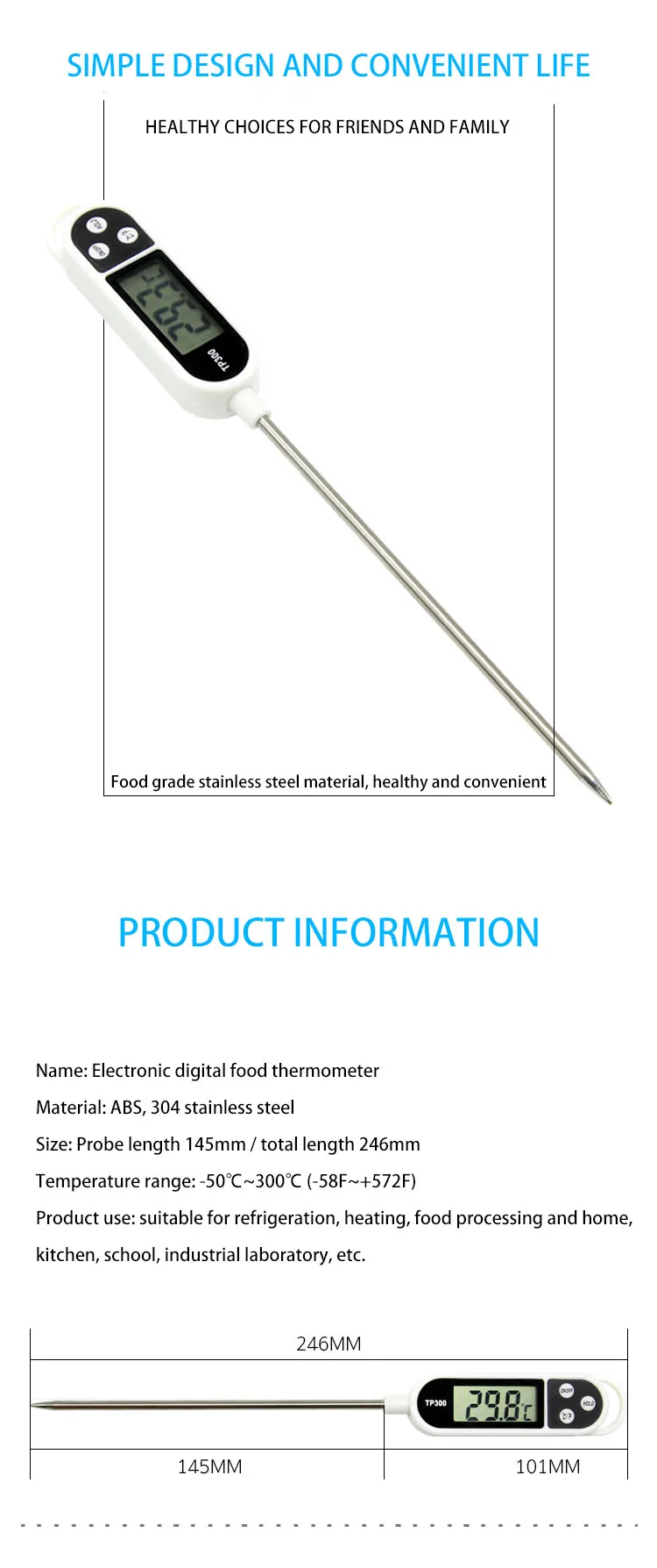 Food Thermometer TP300 Digital Kitchen Thermometer MedecExpress