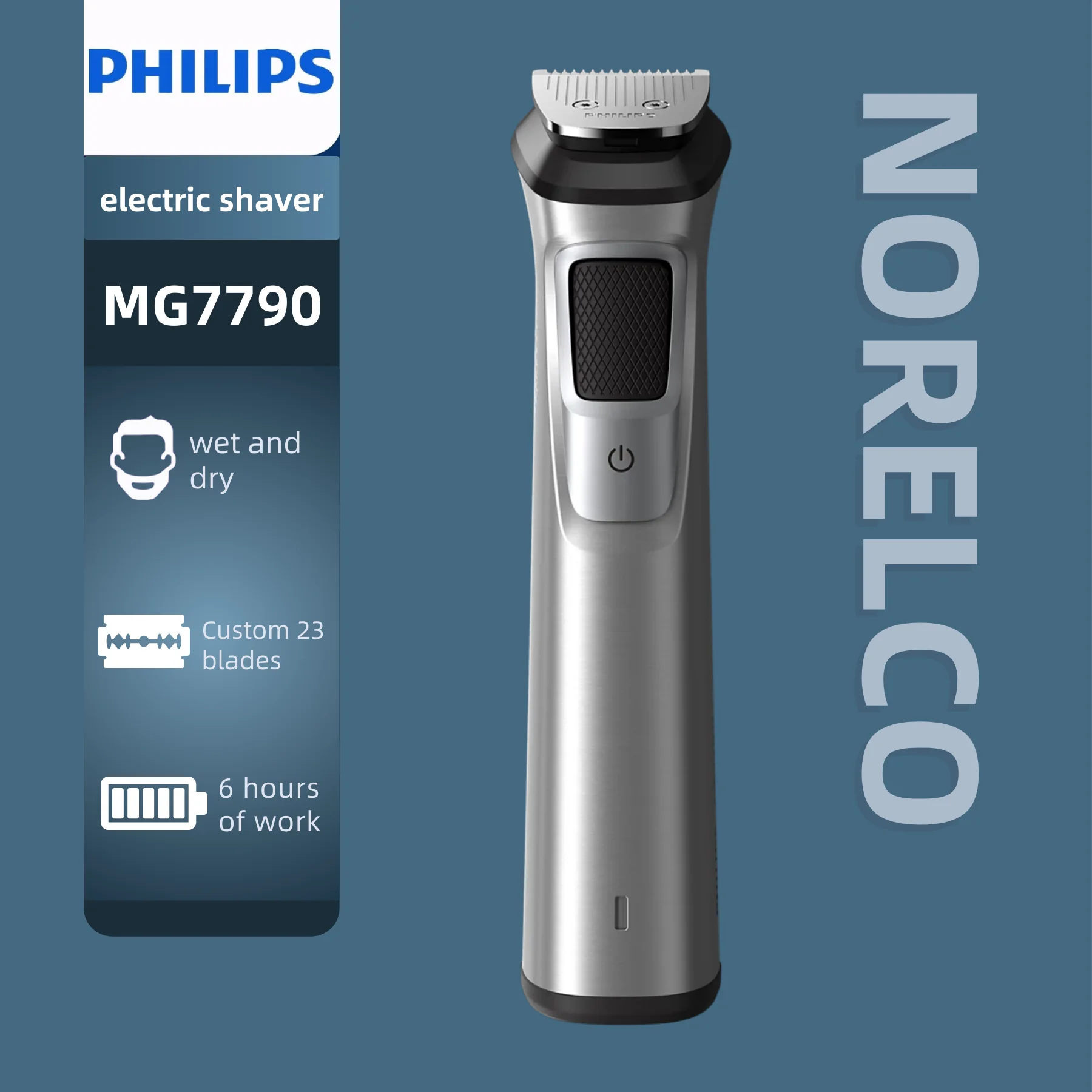 Hair Trimmer Philips Norelco MG7790 Face Electric Beard Trimmer and Shaver Stainless Steel