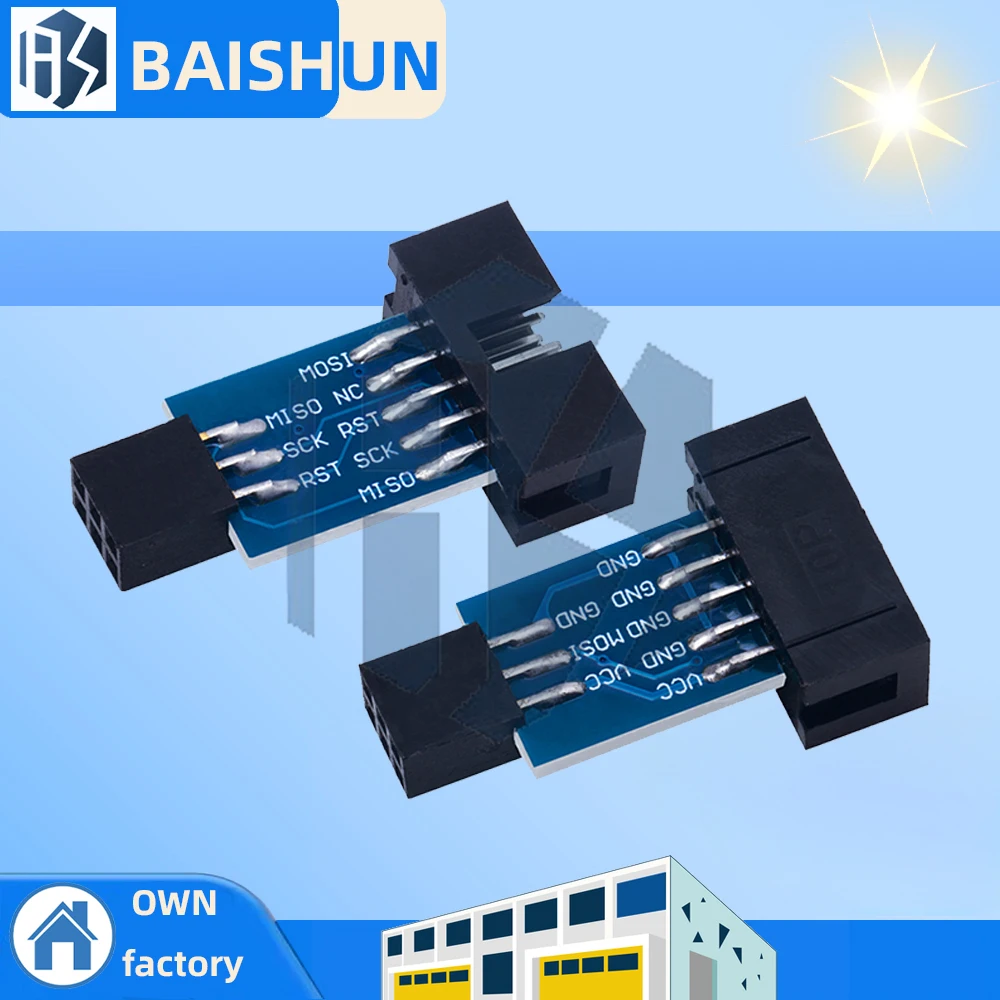 10-Pin to 6-Pin Adapter Board for AVRISP/USBASP/STK500 Programmers ...
