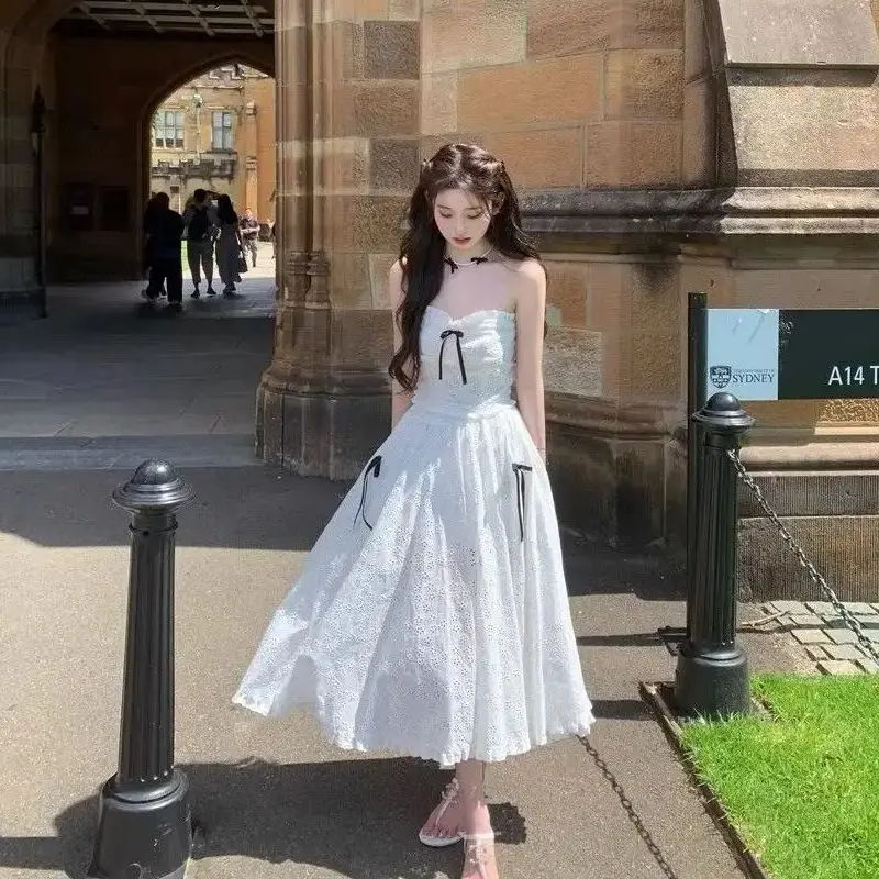 Skirt Set Sleeveless Crop Top + Casual Slim Midi Party Dress Elegant French Women'S Y2k Sweet 2024 Summer Korean Fashion