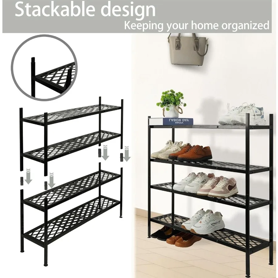 Shoe Rack for Closet Expandable Shoe Organizer Metal Shelf Stand 2 Tier Stackable Long Shoe Stand Holder for Floor Entryway Gar