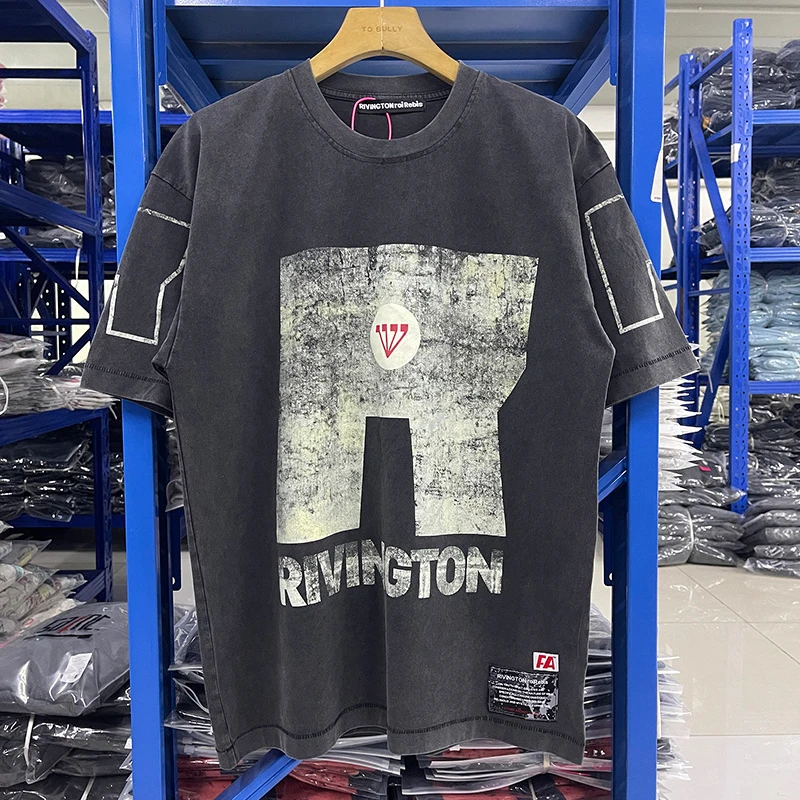 25ss新品本物rrr123 tシャツ サイズL 25SS Vintage Washed Black RRR123 T Shirt Men Women