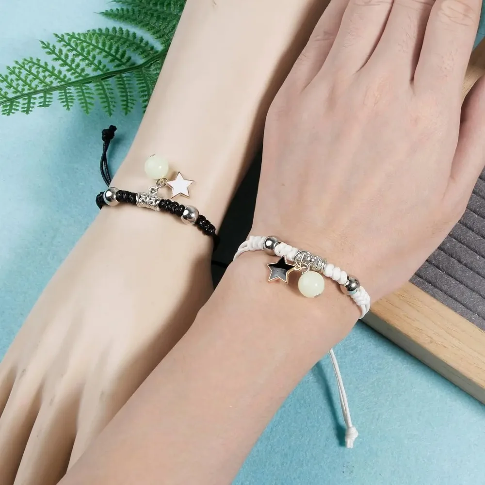 Fashion Luminous Beads Star Couple Bracelet for Women Men Charm Cat Flower Heart Key Lock Cross Matching Friend Bracelet Jewelry