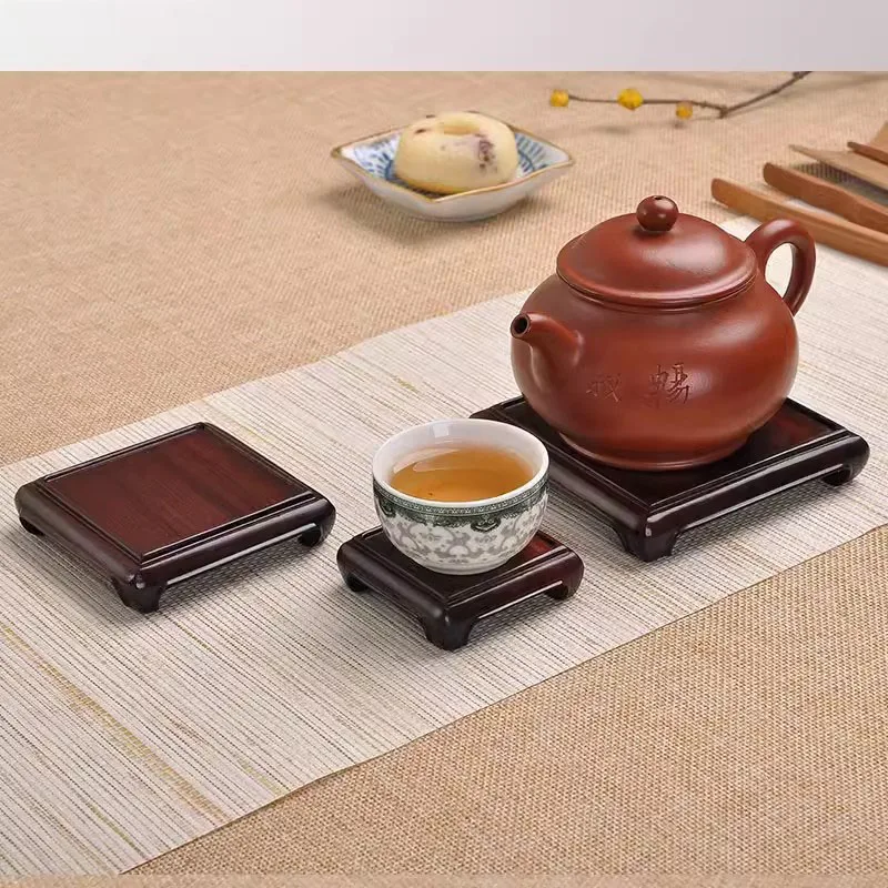 Red Wood Carving Handicraft Seal Decoration Base, Solid Wood Square Stone, Flower Pot, Tea Pot Base