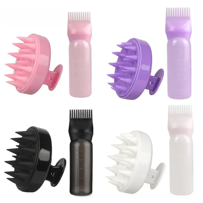 2pcs Hair Dye Refillable Bottle Applicator Comb Root Comb Applicator Bottle Shampoo Brush Scalp Hairdressing Coloring Tools