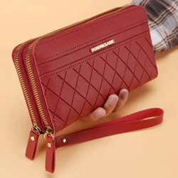 Elegant Women's Tassel Clutch with Double Zipper and Card Holder (Wine Red Wallet)