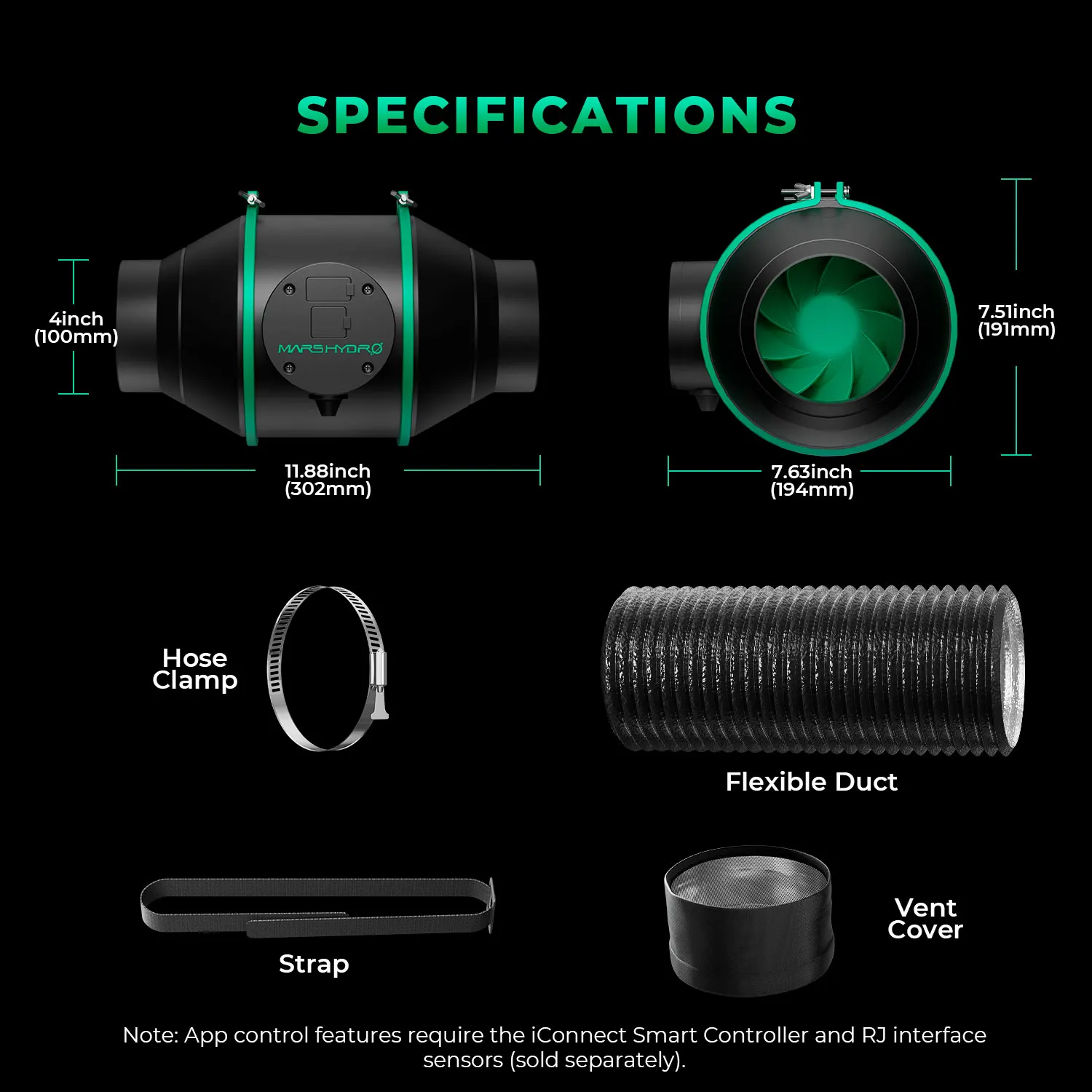 Mars Hydro 4'' 6'' Smart Ifresh Inline Ducting Fan Ventilation Kits with Carbon Filter for Grow Tent Kits grow tent ventilation kit