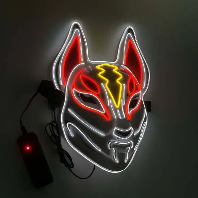 Hot Sale Halloween Glowing Face Mask LED Fox For Men Women Game Theme Mask Cosplay Party Carnival Costume Half Face Mask