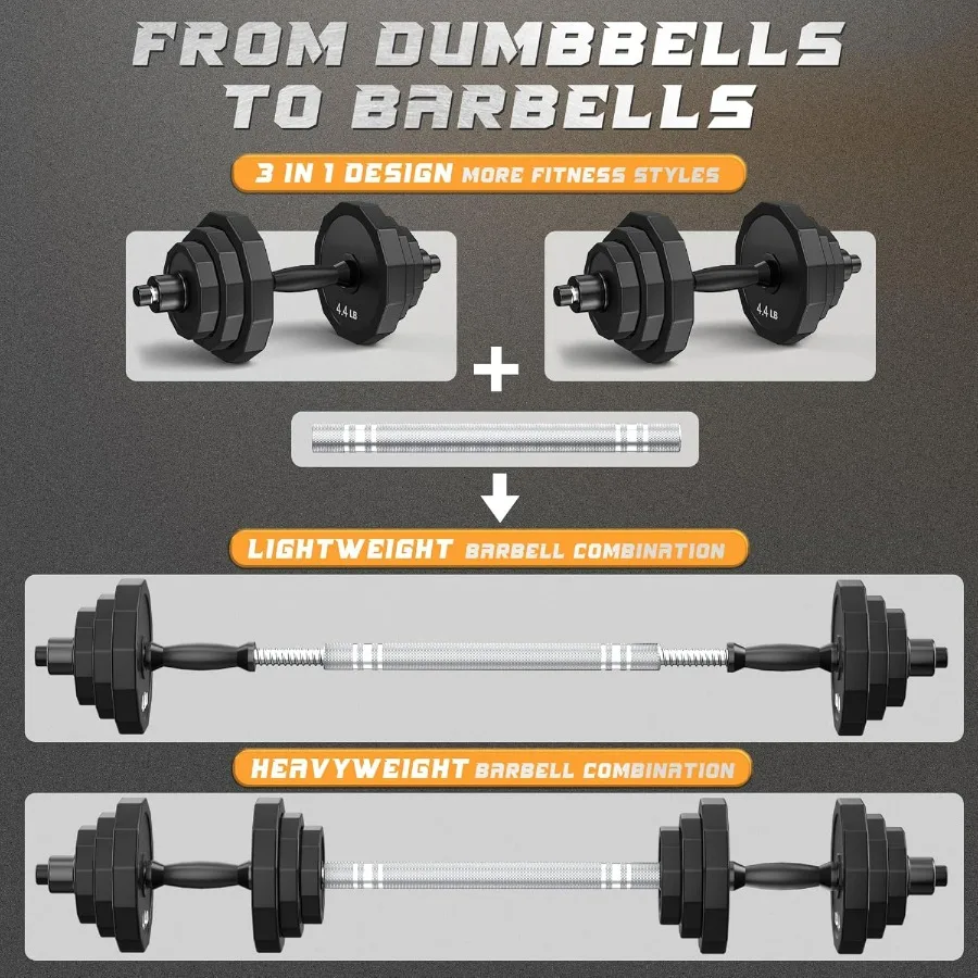 Weights Dumbbells Set, Adjustable Dumbbell Sets 44 lbs (Each dumbbell 22lbs) with Solid Steel, Barbell Free Weight Set with Conn