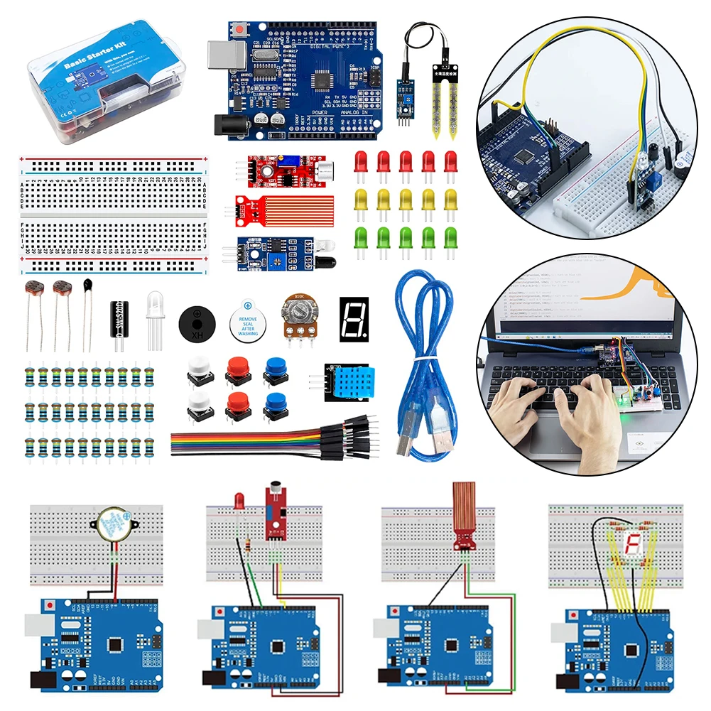 Basic Starter Kit with Breadboard Sensor Modules Resistance Educational Programming Kit Electronic DIY Kit for Arduino UNO R3 image 1