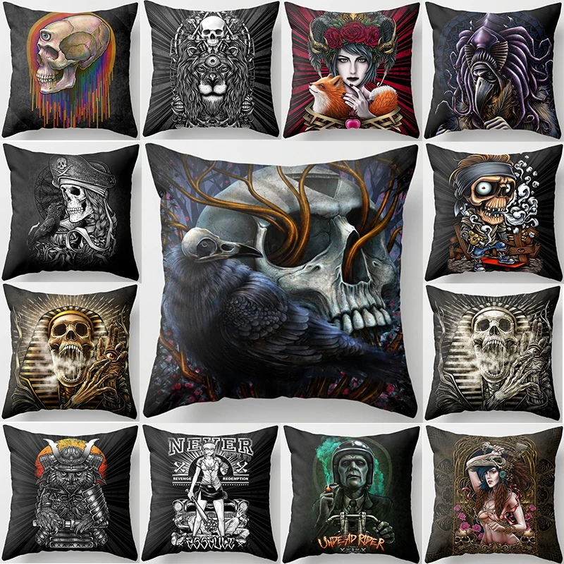 

Holloween Switch Skeleton Birds Pattern Pillow Case Short Plush Square Thick High Quality Pillow Cover Size 45cm By 45cm