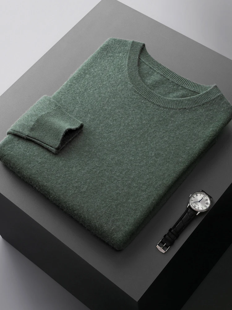 High Quality Men Autumn Winter Sweater 100% Cashmere  Soft Wam Basic Solid O-neck Pullover  Long Sleeve Knitwear Clothing Tops