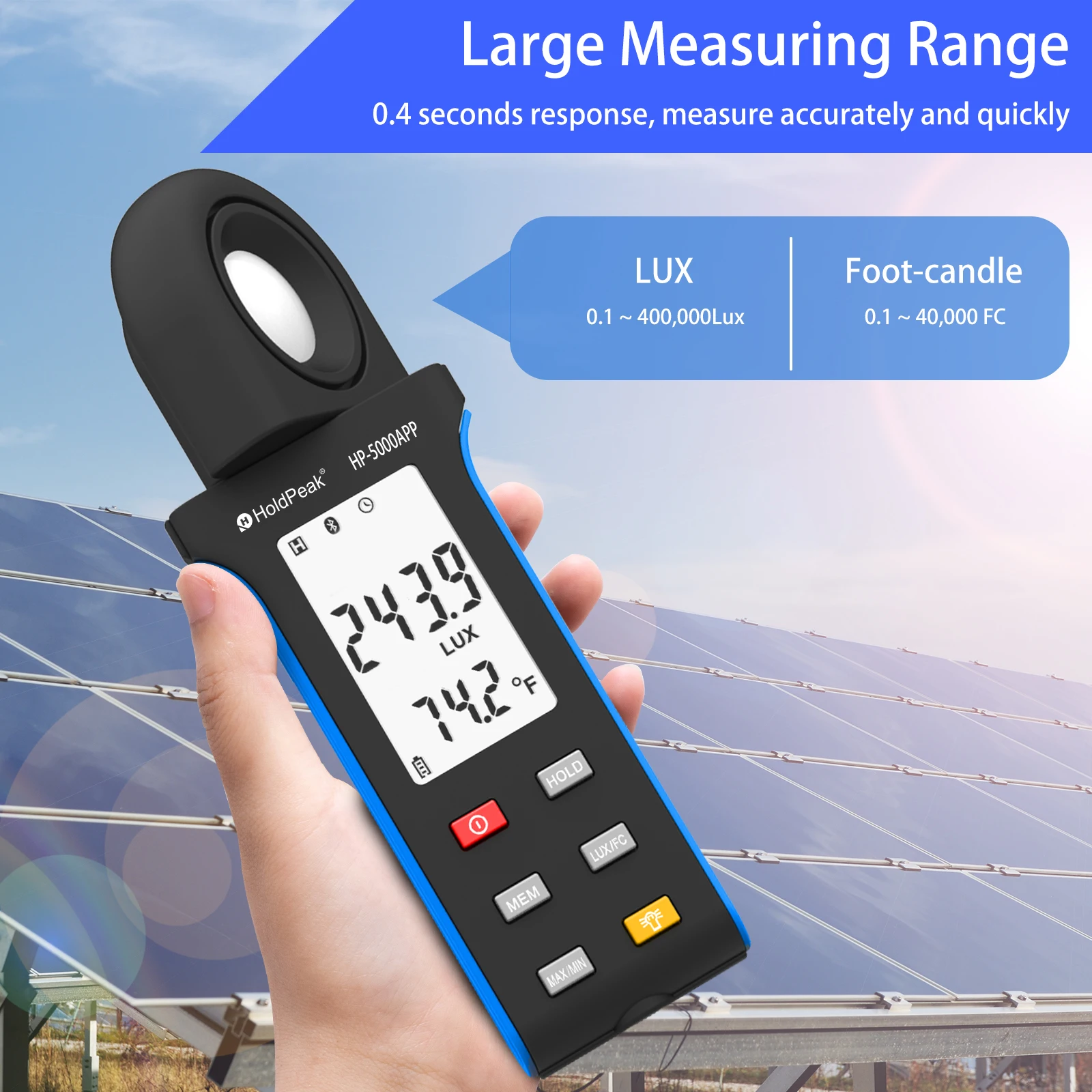 Handheld Digital Light Meter with Temperature, Illuminance Meter, Bluetooth,1-400000Lux, 270 Rotatable,LCD Screen Digital images - 6