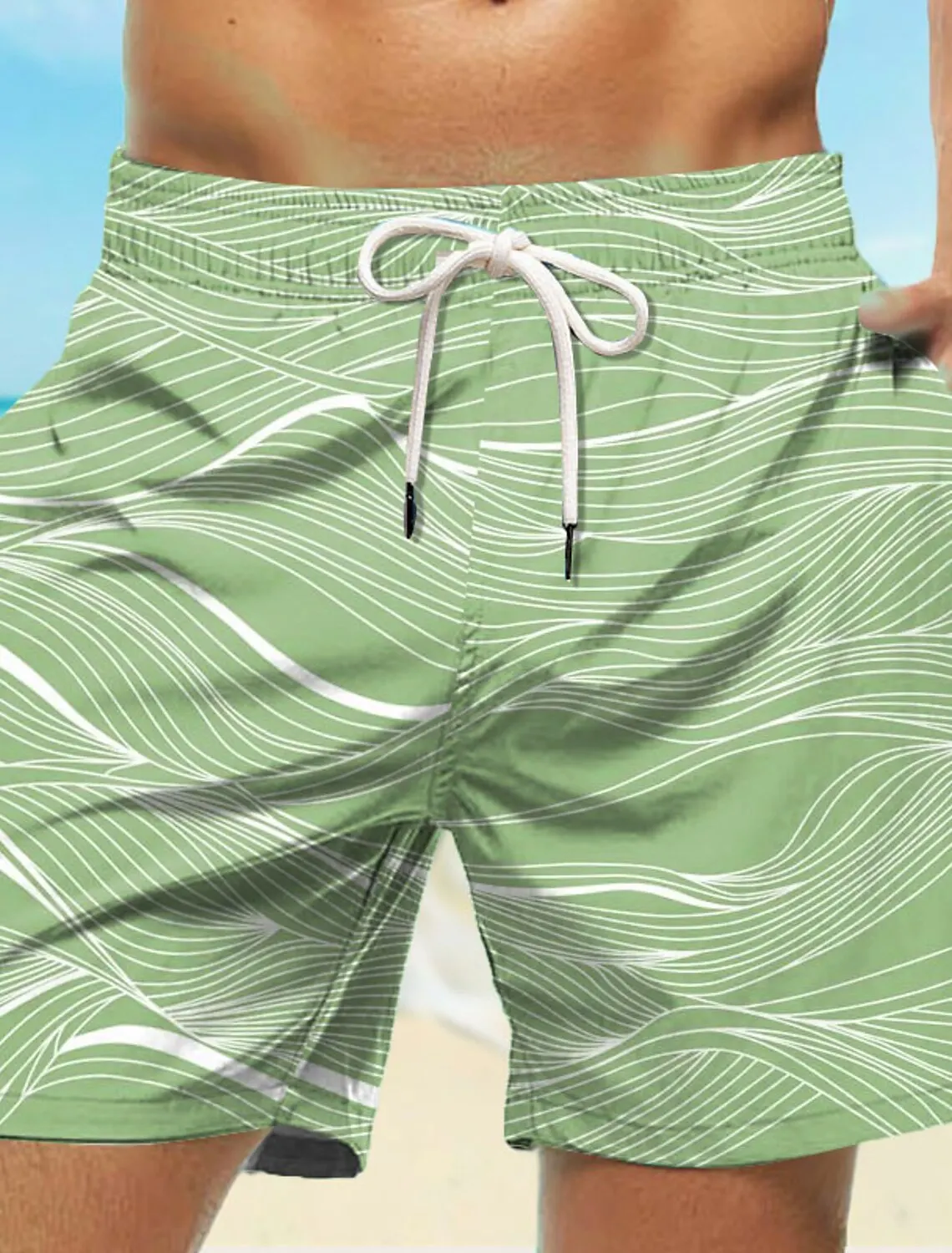 새로운 남성 보드 짧은 수영 반바지 수영 트렁크 Drawstring 파도 그래픽 인쇄 빠른 건조 캐주얼 휴가 하와이 반바지