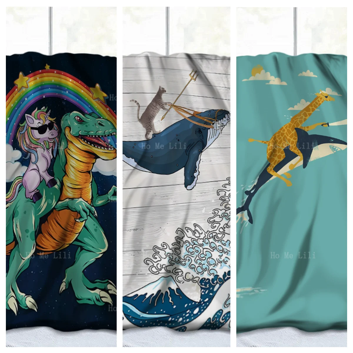 

Interesting Art Design Patterns Of Cats And Giraffes Riding Sharks And Colorful Uni.Flannel Blanket