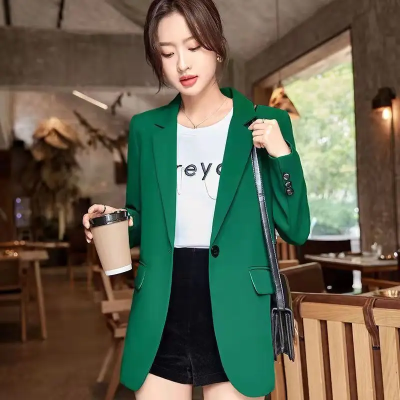 

2023 Design Sense Suit Coat Spring and Autumn Fashion After Age Reduction Split Loose Relaxed Green Small Suit Comfortable Top