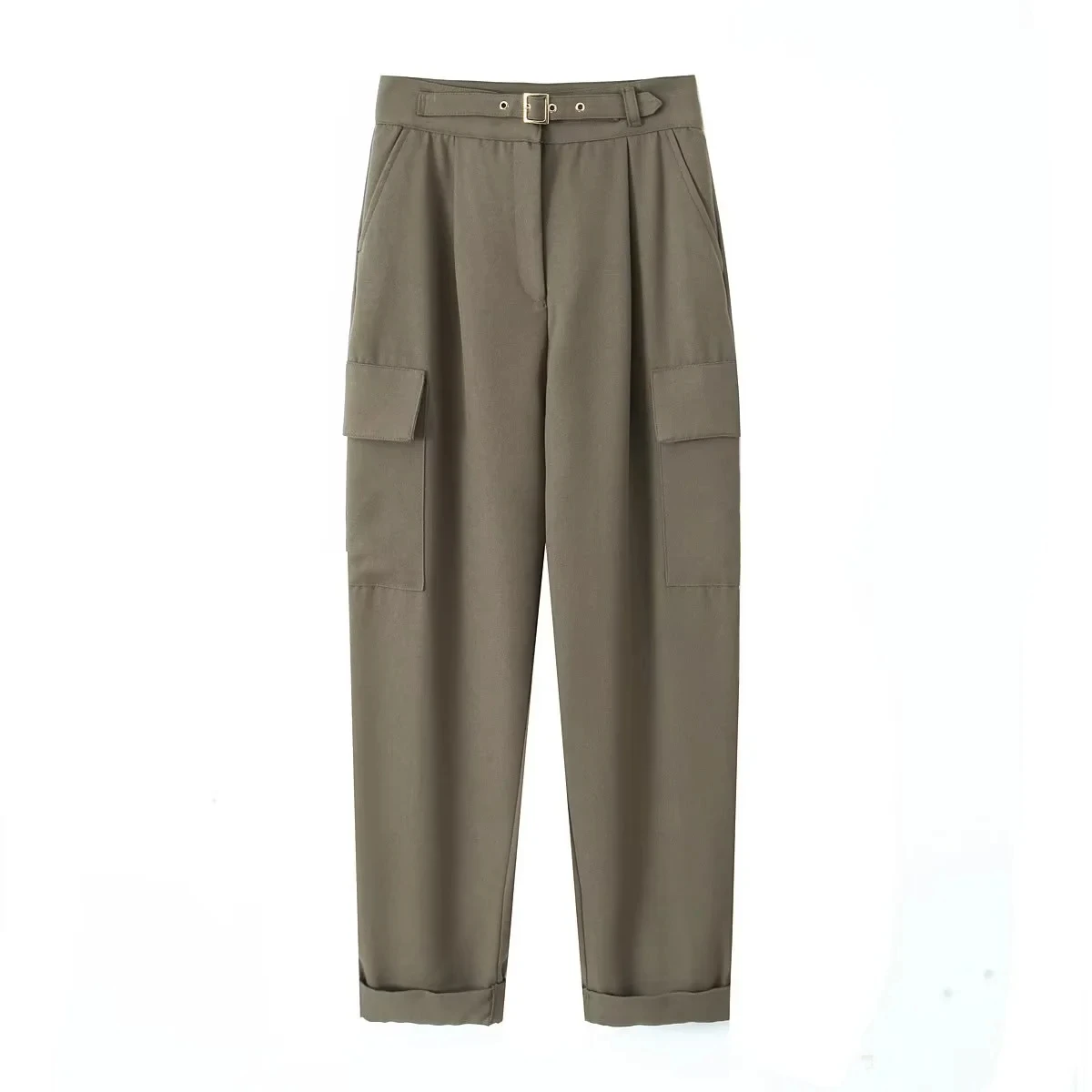 

TRAF Cargo Baggy Pants For Women 2023 Autumn Trousers Woman Elegant High Waist New Pant Female Turn-Up Hems Aesthetic Streetwear