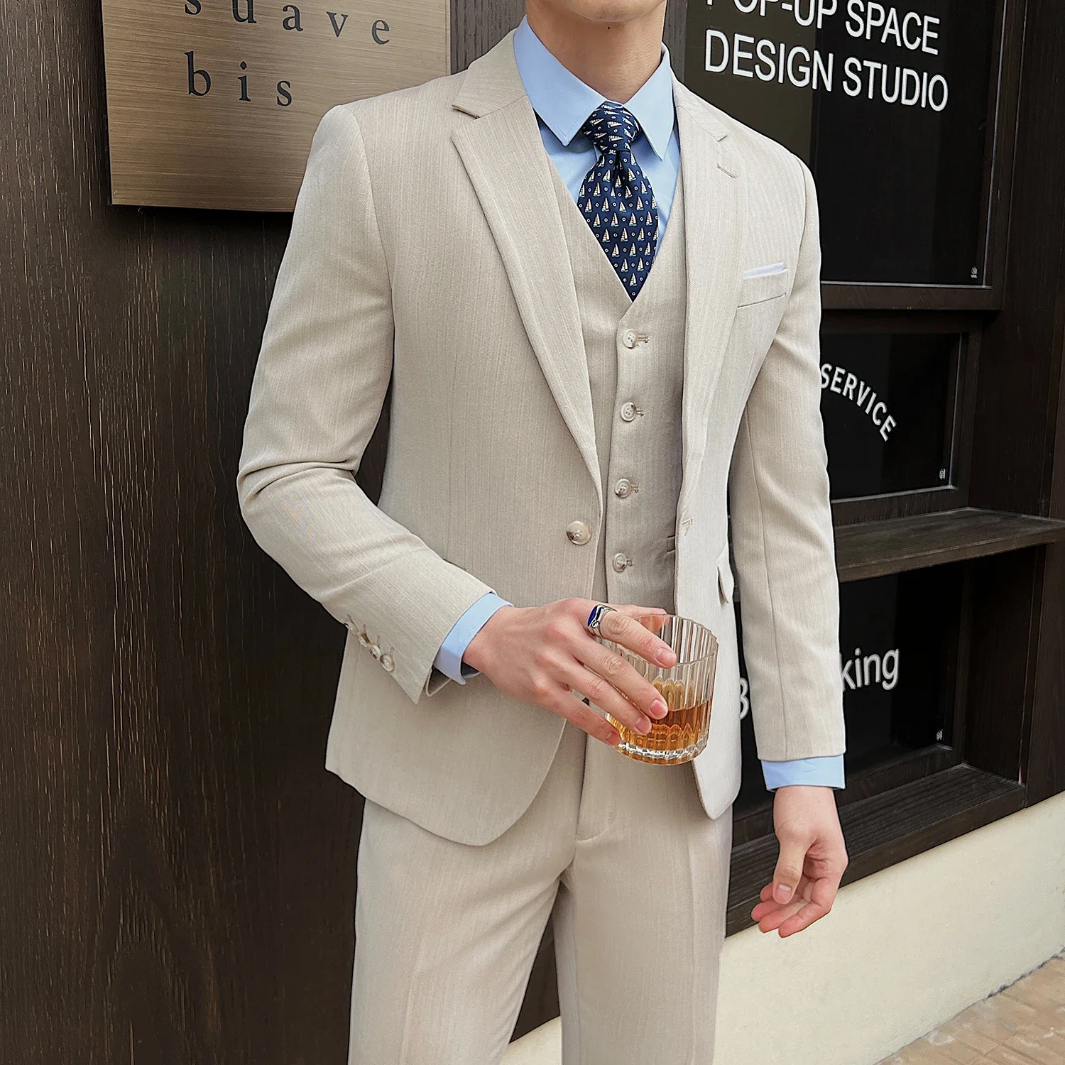 (Jacket +Vest+Pants) 2024 New High-quality Men's Elegant Fashion Suits 3 Pcs Set  Korean Casual Slim Fit Social Wedding Tuxedo
