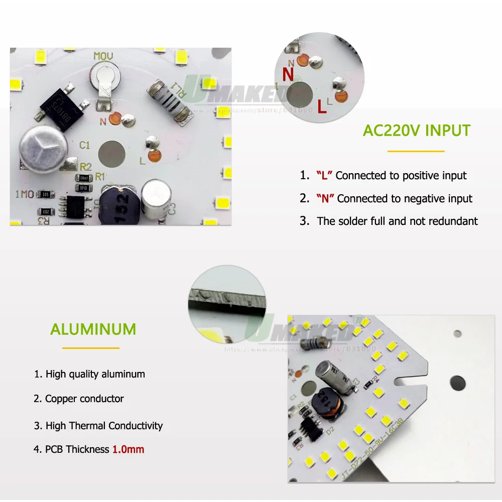 AC220V LED DOB 빛 PCB 플레이트 50W 80W 100W 150W IC 드라이버 고전력 전구 램프에 대 한 깜박임 조명 소스 패널 없음 DIY 교체