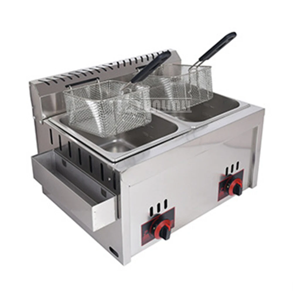 Double Gas Fryer Stainless Steel Chicken Fried French Fries Machine Commercial Deep Fryer Friteuse deep fryer