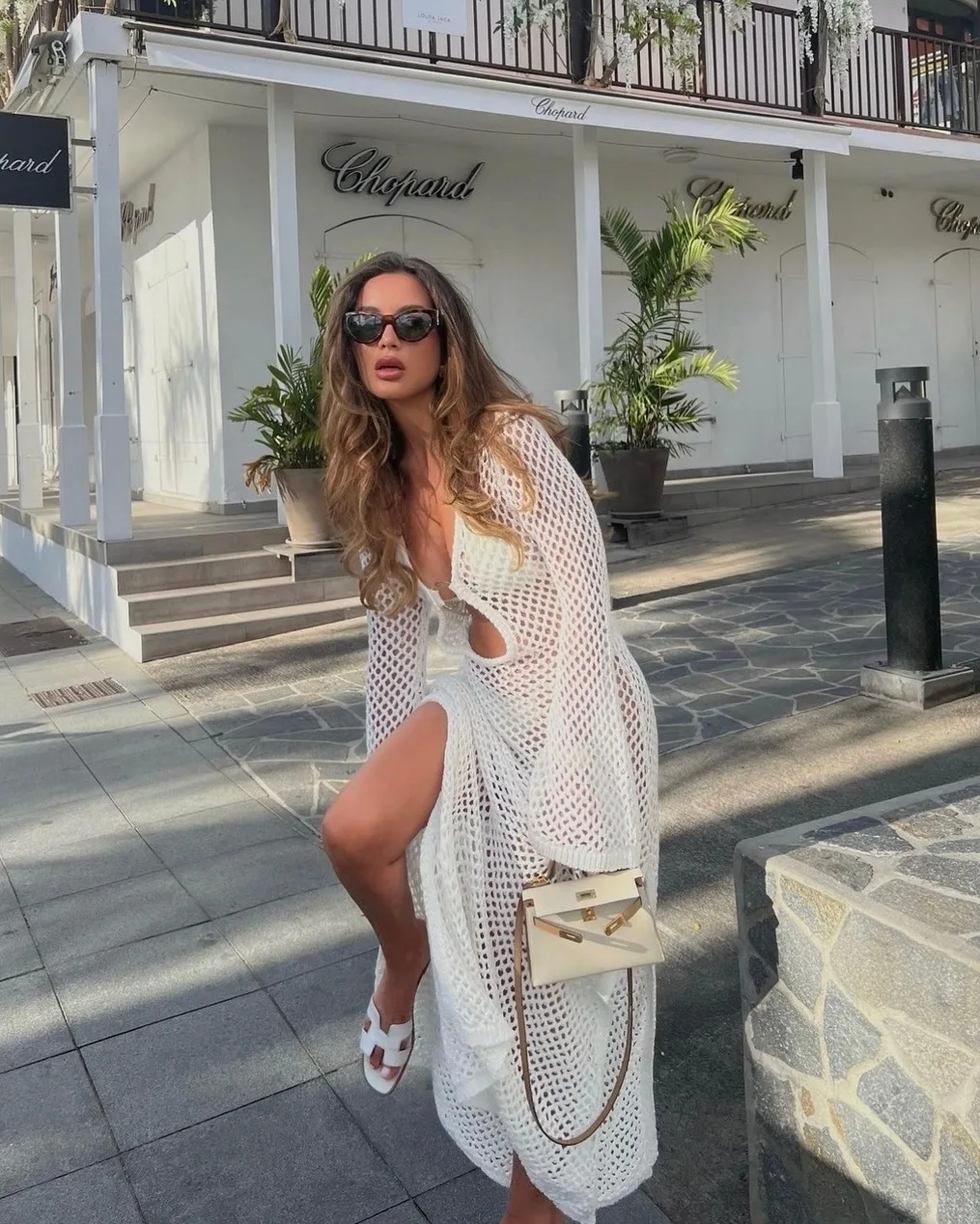 White Knitwear Hollow Out Maxi Dress Female Summer See-Through Loose High Waist Beach Holiday Dress Party Knit Dress 2025